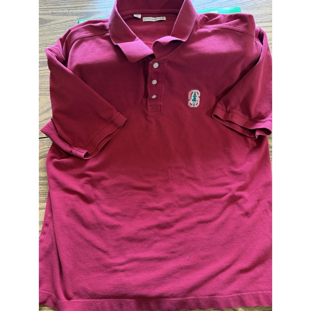 Cutter Buck Stanford Cardinal Polo Maroon Tree Logo Mens XXL (B)